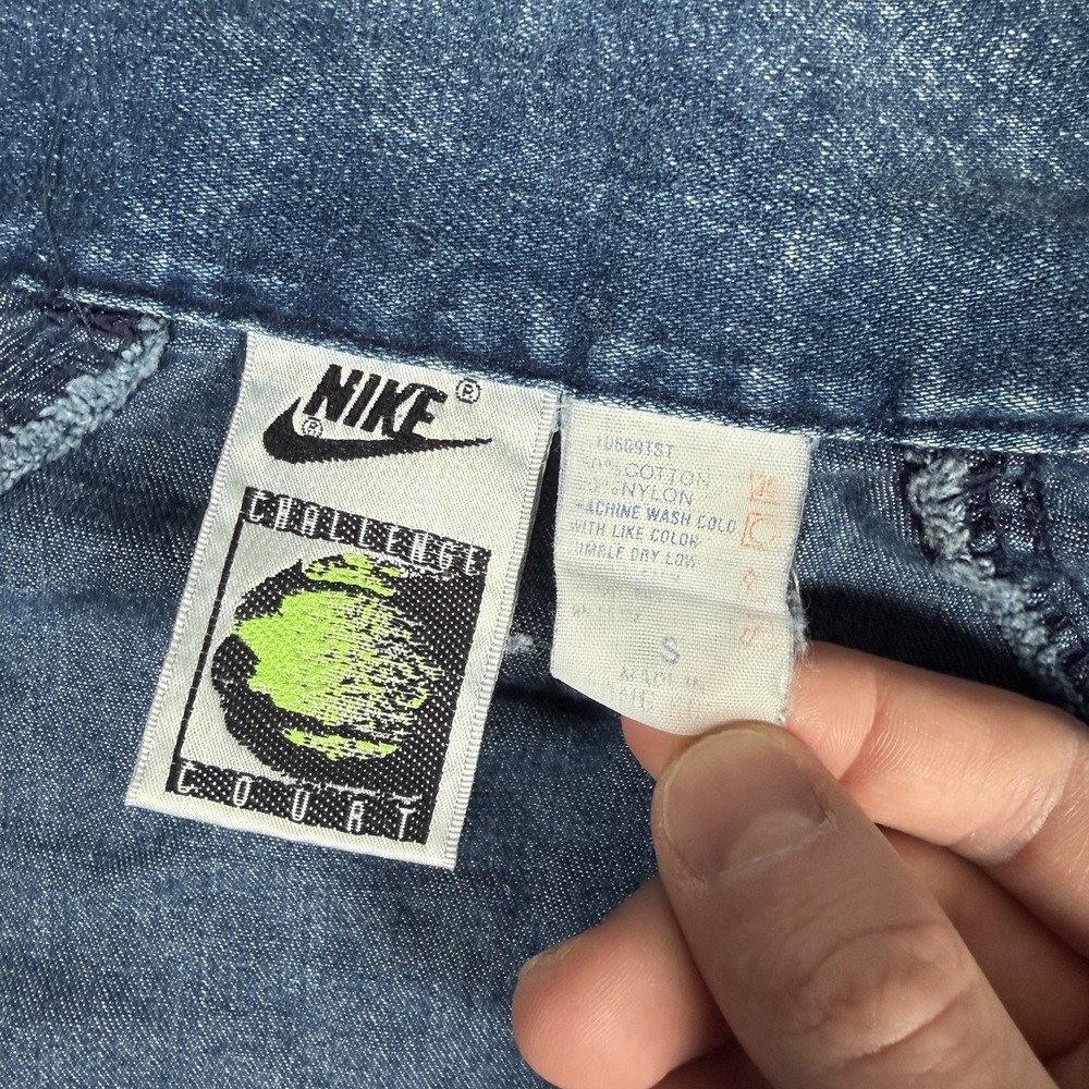 VTG 80s Nike Challenge Court Acid Wash Denim Jacket Mens Small Agassi Full Zip - Picture 3 of 12